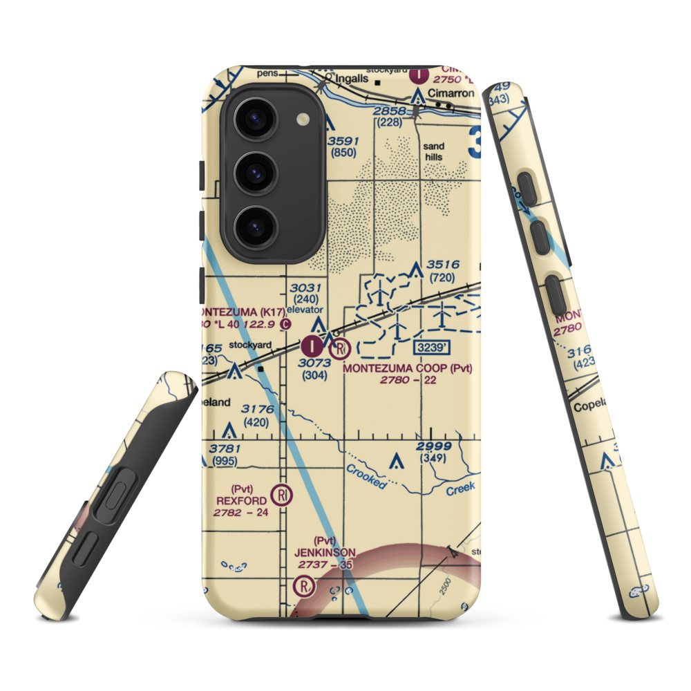 Montezuma Coop Airport (67KS) VFR Sectional Samsung Phone Case Samsung Galaxy S23 Plus model shown