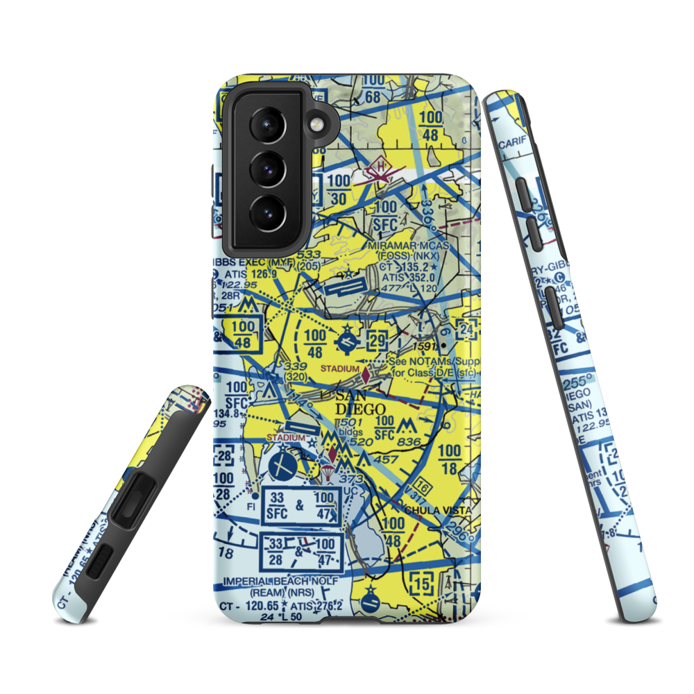 Montgomery-Gibbs Executive Airport (MYF) VFR Sectional Samsung Phone Case Samsung Galaxy S21 FE model shown