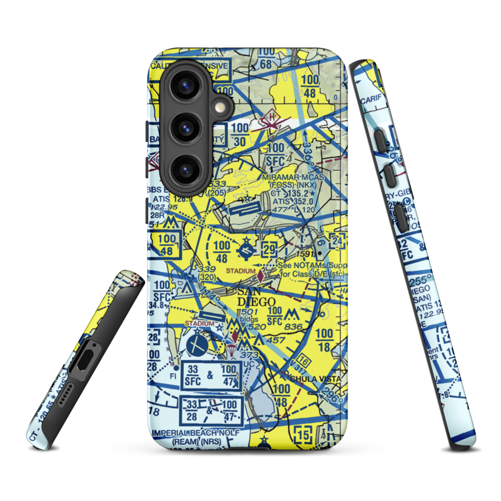 Montgomery-Gibbs Executive Airport (MYF) VFR Sectional Samsung Phone Case Samsung Galaxy S24 Plus model shown