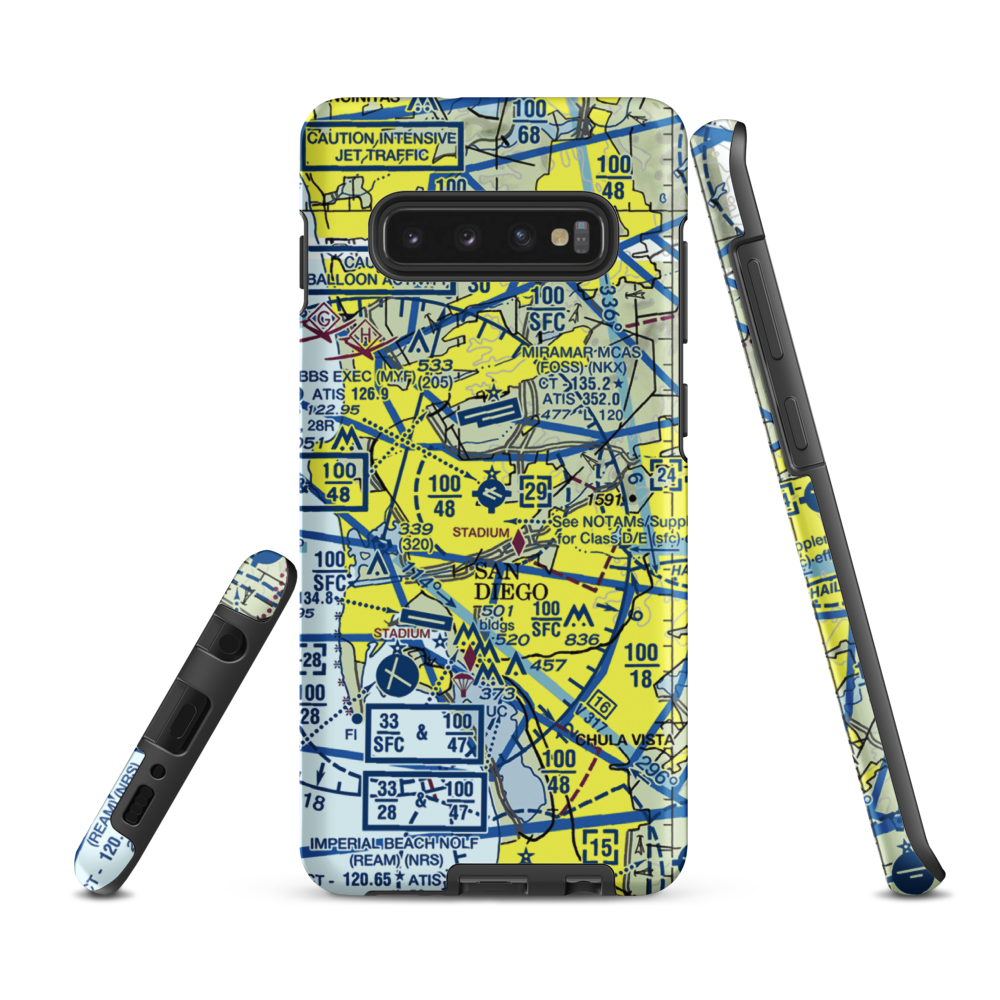Montgomery-Gibbs Executive Airport (MYF) VFR Sectional Samsung Phone Case Samsung Galaxy S10 Plus model shown