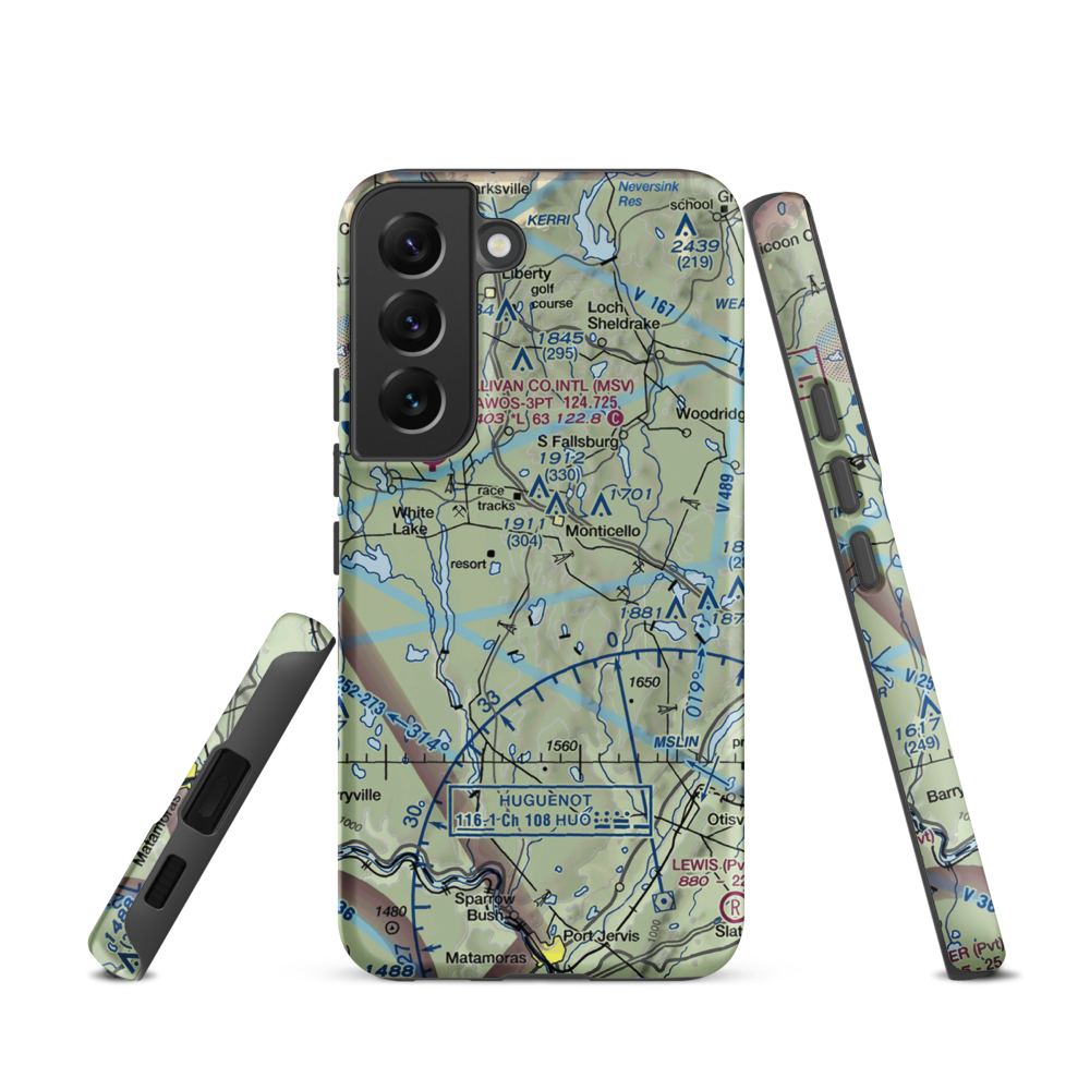 Monticello Airport (N37) VFR Sectional Samsung Phone Case Samsung Galaxy S22 model shown