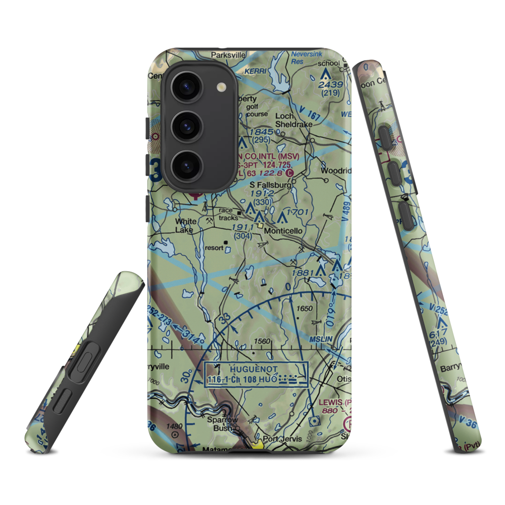 Monticello Airport (N37) VFR Sectional Samsung Phone Case Samsung Galaxy S23 Plus model shown