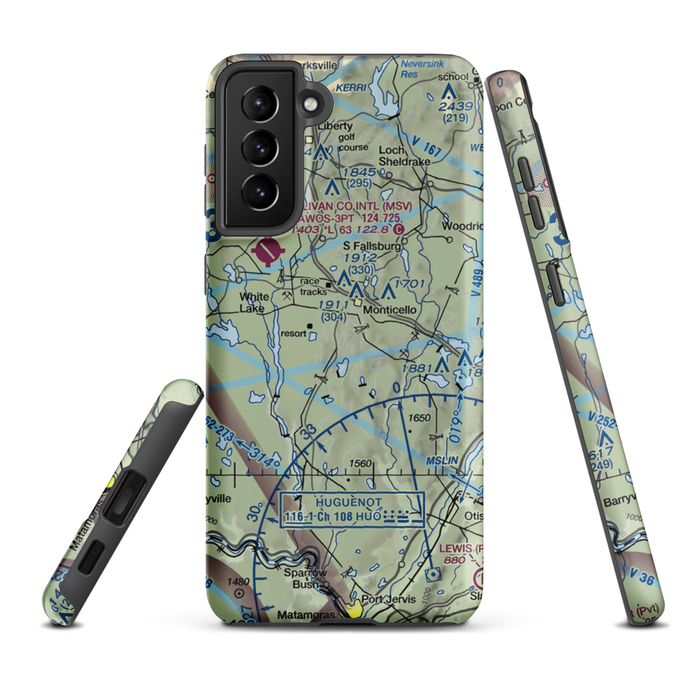 Monticello Airport (N37) VFR Sectional Samsung Phone Case Samsung Galaxy S21 Plus model shown