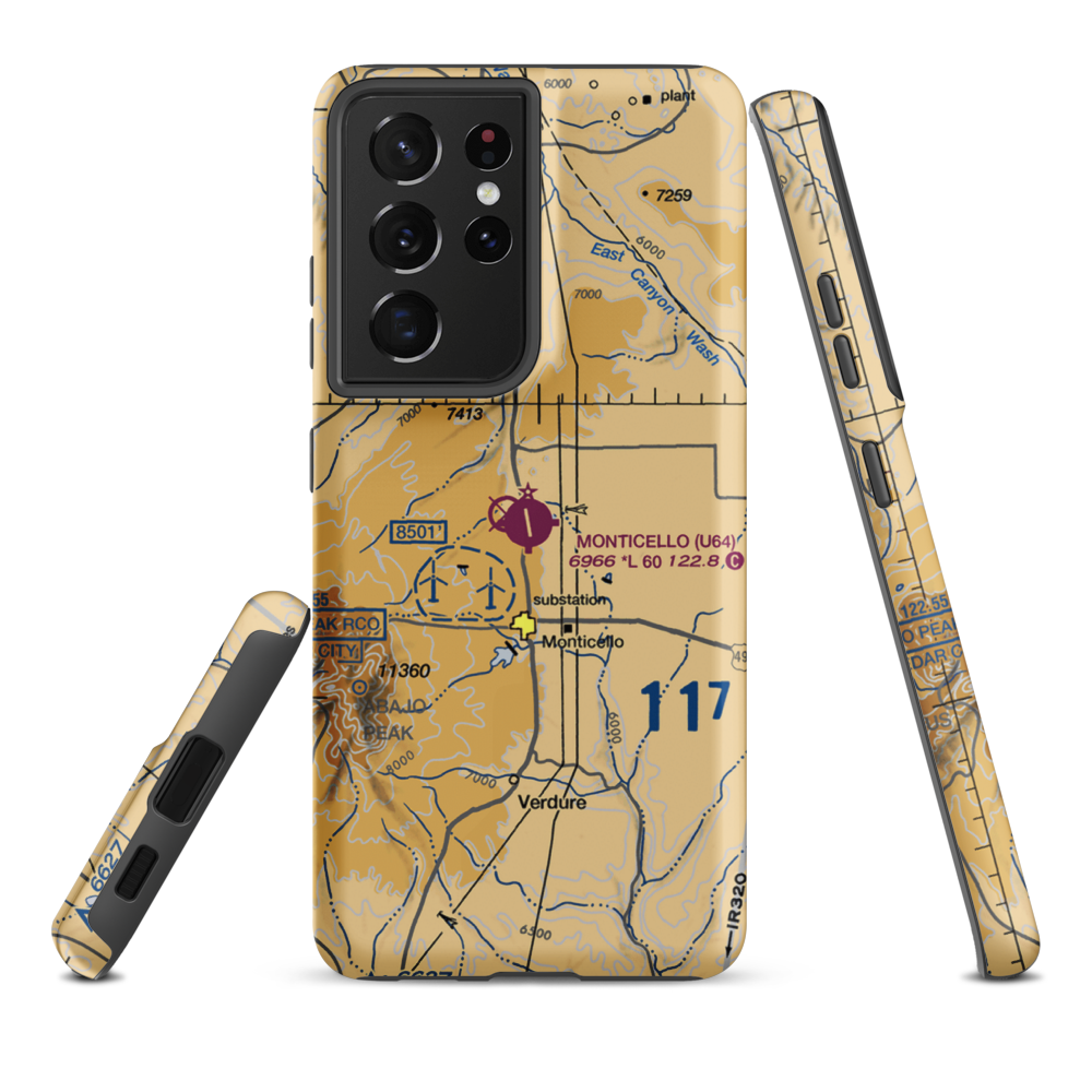 Monticello Airport (U64) VFR Sectional Samsung Phone Case Samsung Galaxy S21 Plus model shown