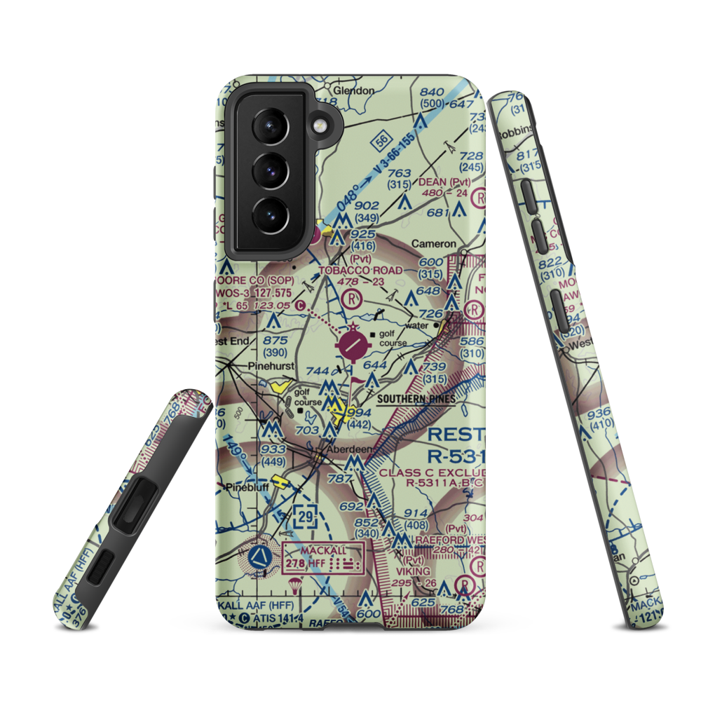 Moore County Airport (SOP) VFR Sectional Samsung Phone Case Samsung Galaxy S21 FE model shown