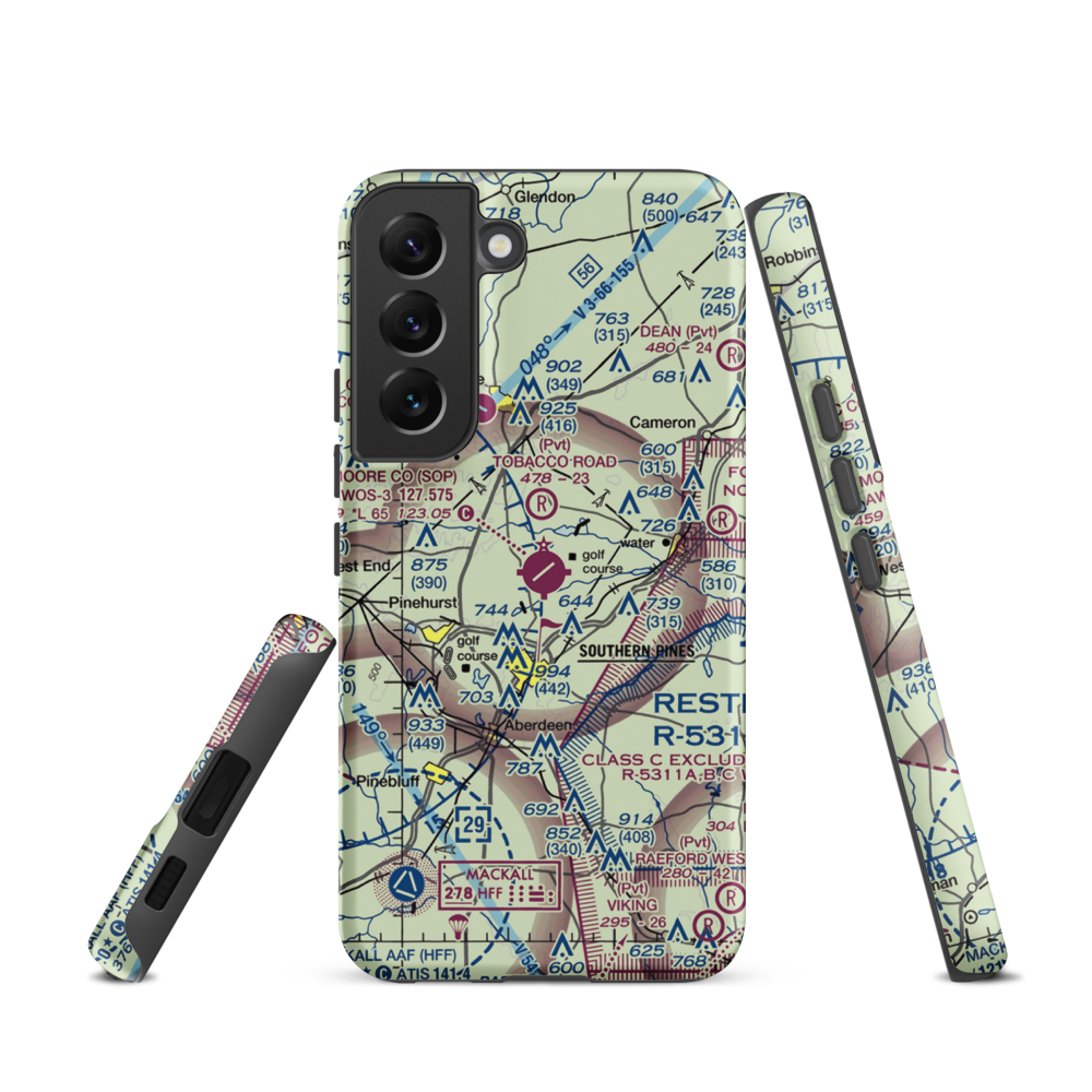 Moore County Airport (SOP) VFR Sectional Samsung Phone Case Samsung Galaxy S22 model shown