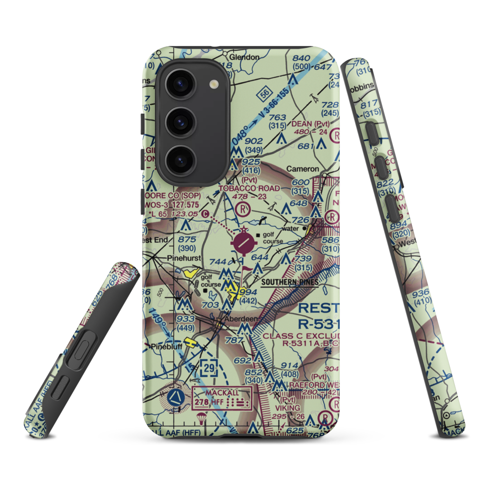 Moore County Airport (SOP) VFR Sectional Samsung Phone Case Samsung Galaxy S23 Plus model shown