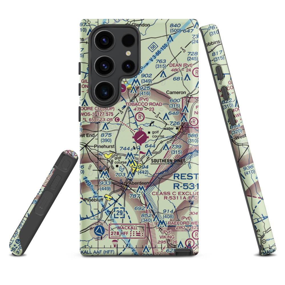 Moore County Airport (SOP) VFR Sectional Samsung Phone Case Samsung Galaxy S23 Ultra model shown