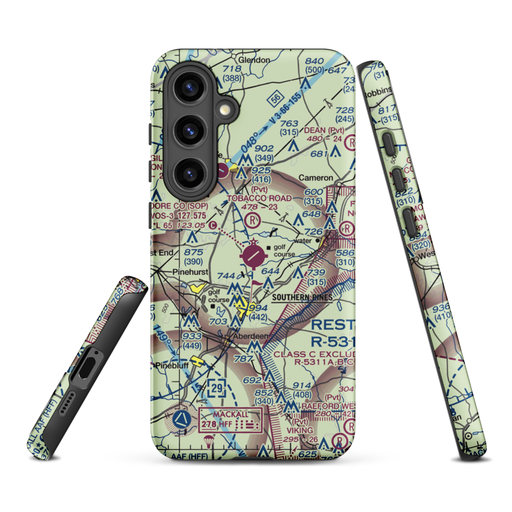 Moore County Airport (SOP) VFR Sectional Samsung Phone Case Samsung Galaxy S24 Plus model shown
