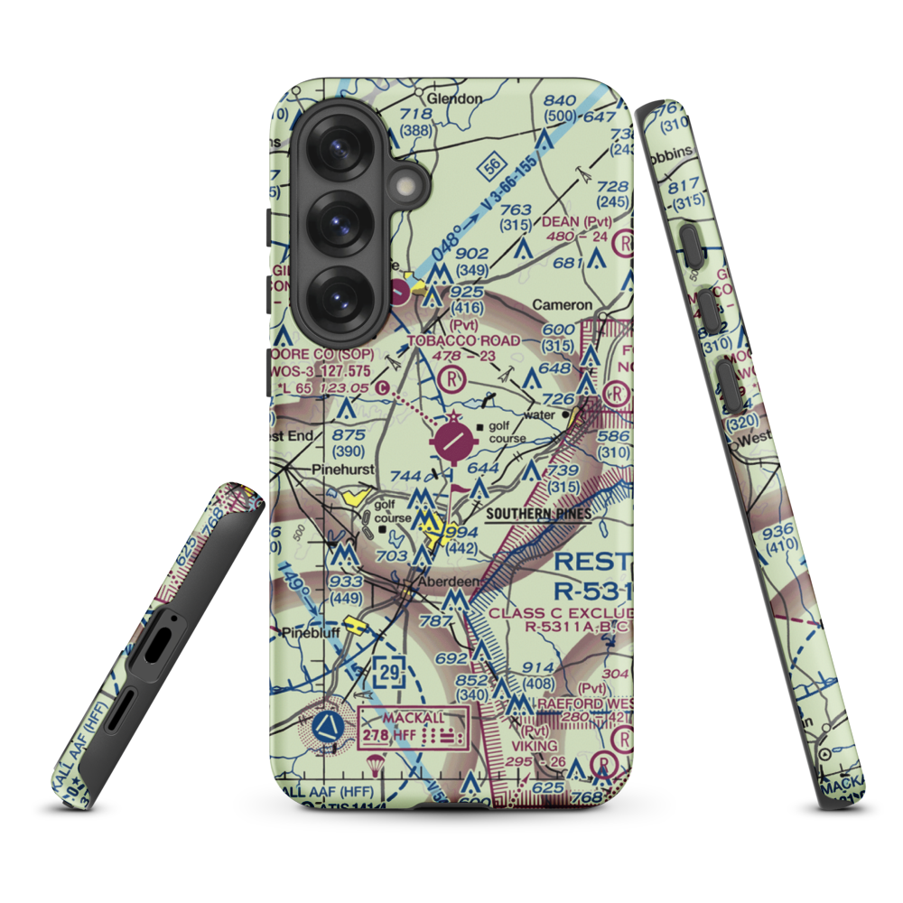 Moore County Airport (SOP) VFR Sectional Samsung Phone Case Samsung Galaxy S25 Plus model shown