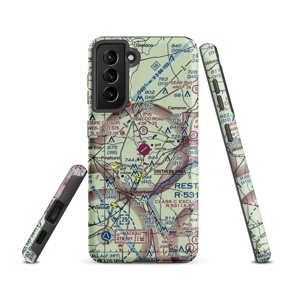 Moore County Airport (SOP) VFR Sectional Samsung Phone Case Samsung Galaxy S21 model shown