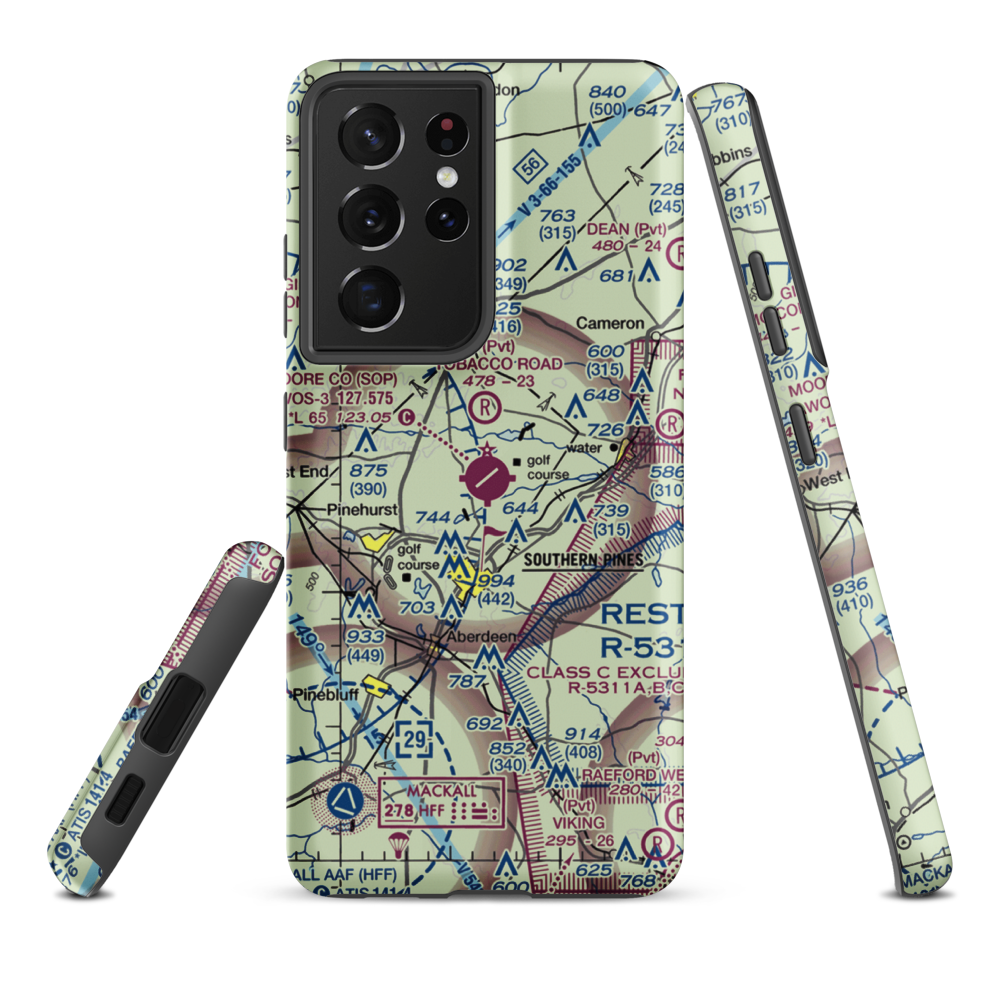 Moore County Airport (SOP) VFR Sectional Samsung Phone Case Samsung Galaxy S21 Ultra model shown