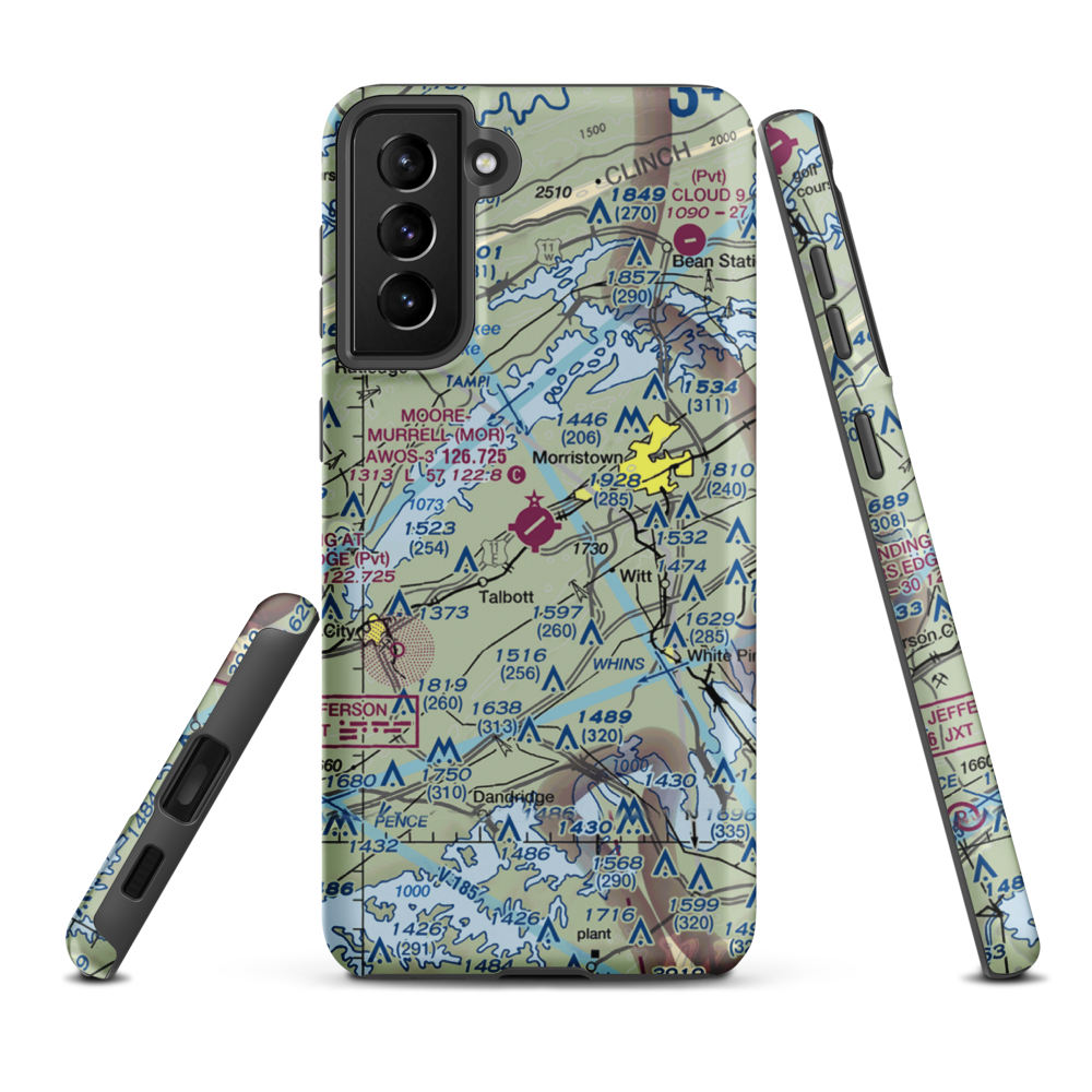 Moore Murrell Airport (MOR) VFR Sectional Samsung Phone Case Samsung Galaxy S21 Plus model shown