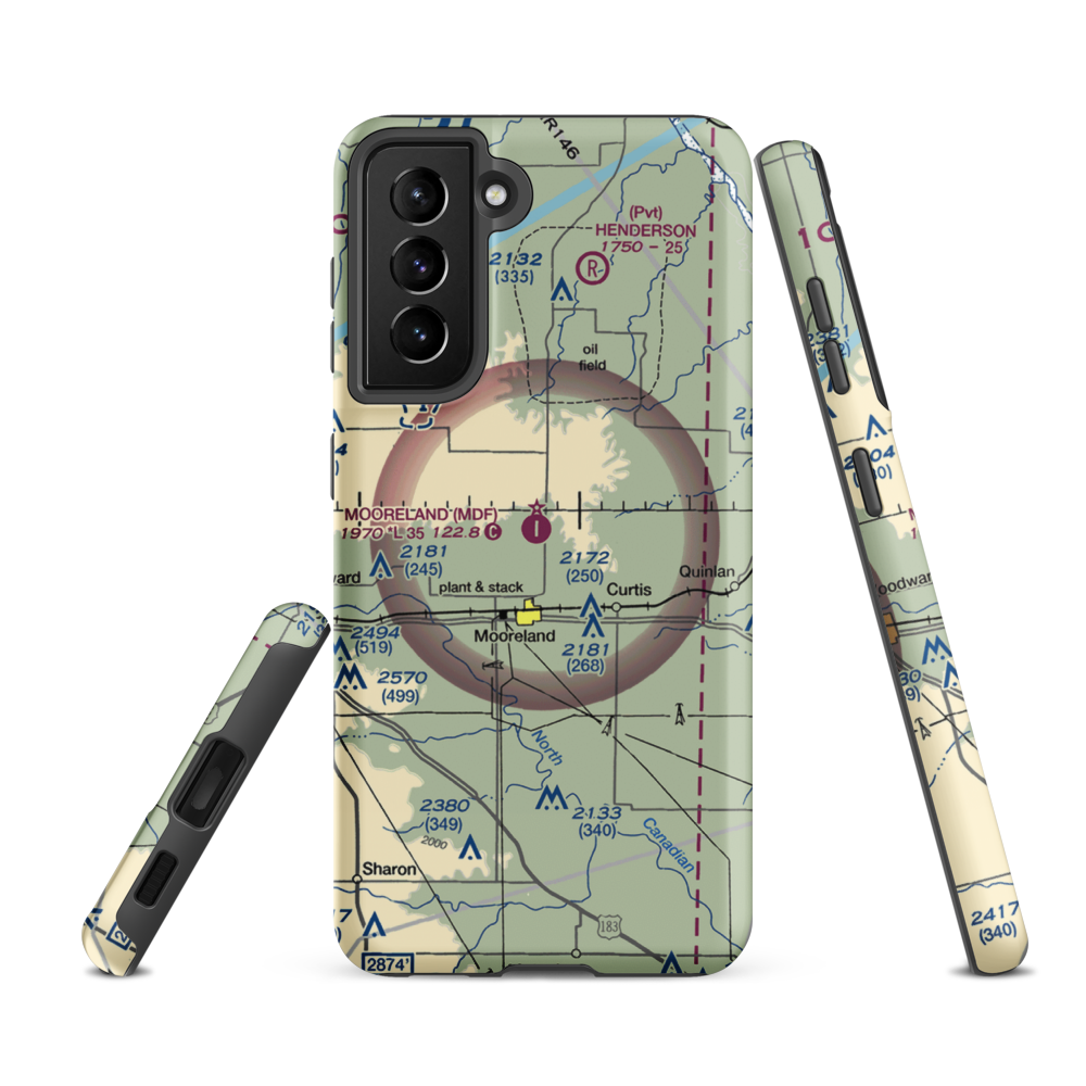Mooreland Municipal Airport (MDF) VFR Sectional Samsung Phone Case Samsung Galaxy S21 FE model shown
