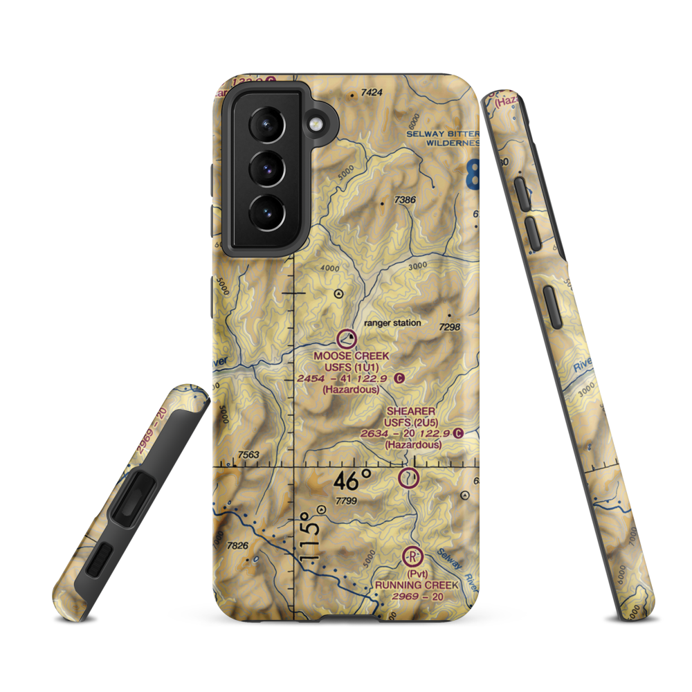 Moose Creek /US Forest Service/ Airport (1U1) VFR Sectional Samsung Phone Case Samsung Galaxy S21 FE model shown