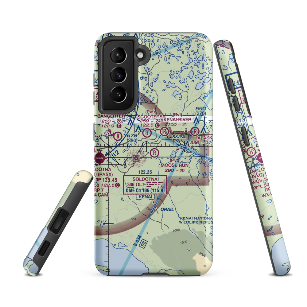 Moose Run Airstrip (AK55) VFR Sectional Samsung Phone Case Samsung Galaxy S21 FE model shown