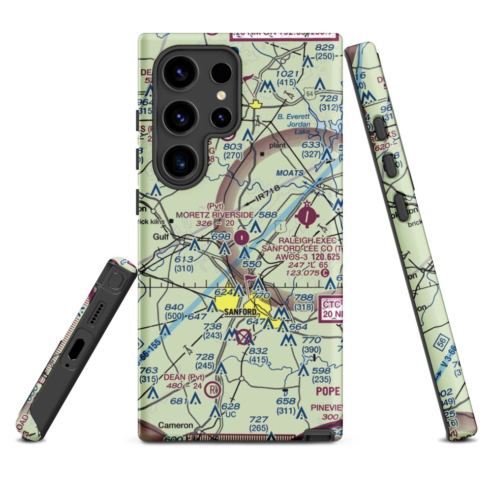 Moretz Riverside Landing Airport (NC00) VFR Sectional Samsung Phone Case Samsung Galaxy S24 Ultra model shown