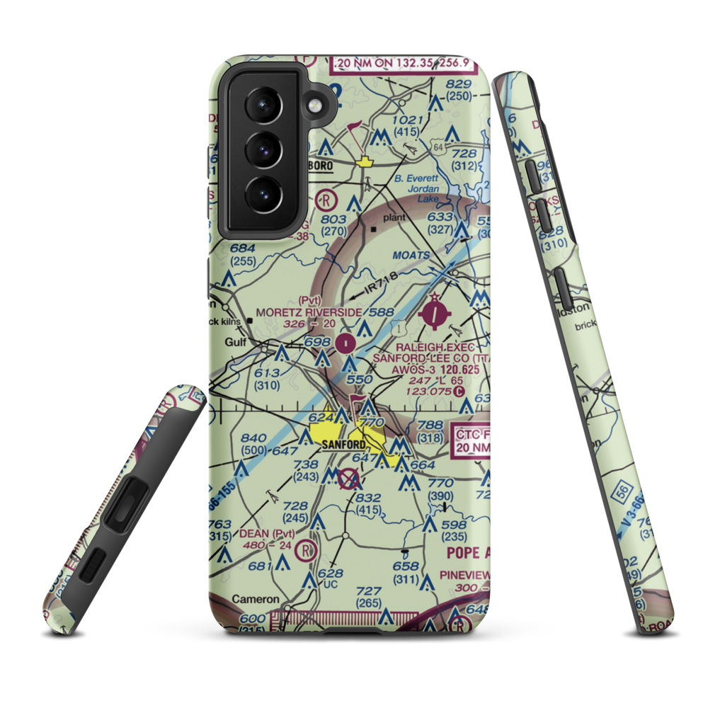 Moretz Riverside Landing Airport (NC00) VFR Sectional Samsung Phone Case Samsung Galaxy S21 Plus model shown