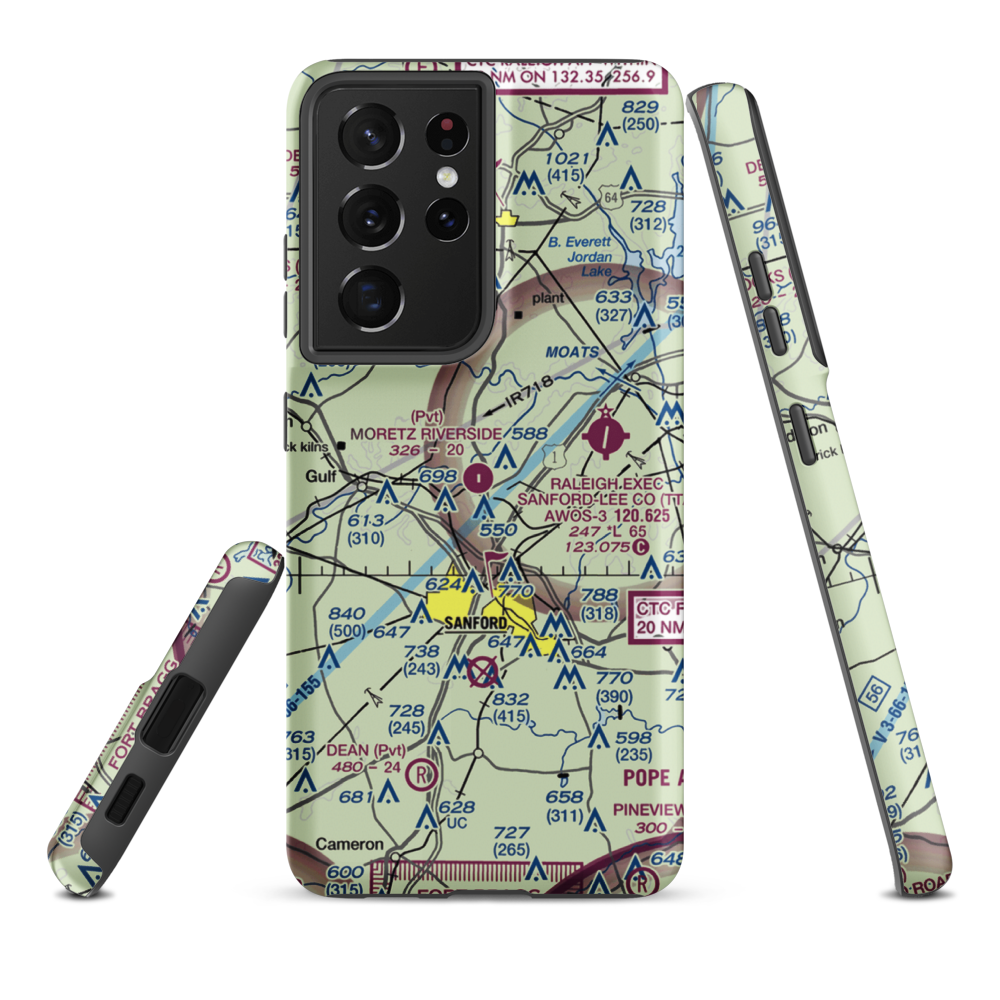 Moretz Riverside Landing Airport (NC00) VFR Sectional Samsung Phone Case Samsung Galaxy S21 Plus model shown