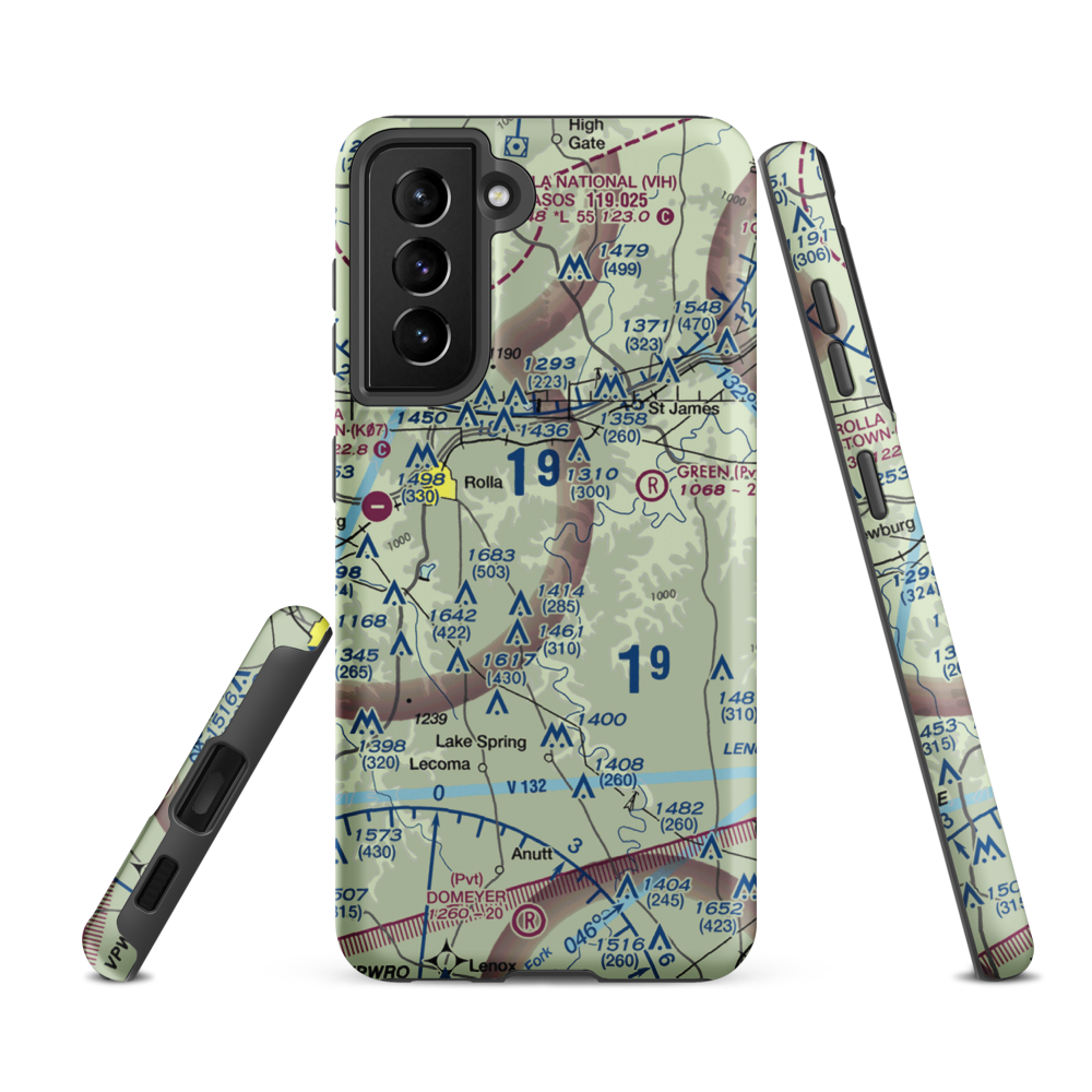 Morgan Airport (MO02) VFR Sectional Samsung Phone Case Samsung Galaxy S21 FE model shown