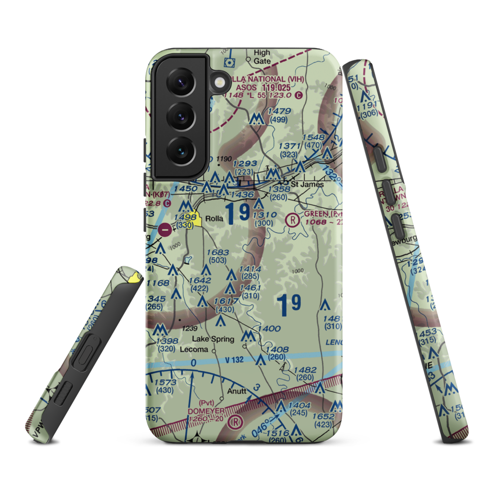 Morgan Airport (MO02) VFR Sectional Samsung Phone Case Samsung Galaxy S22 Plus model shown