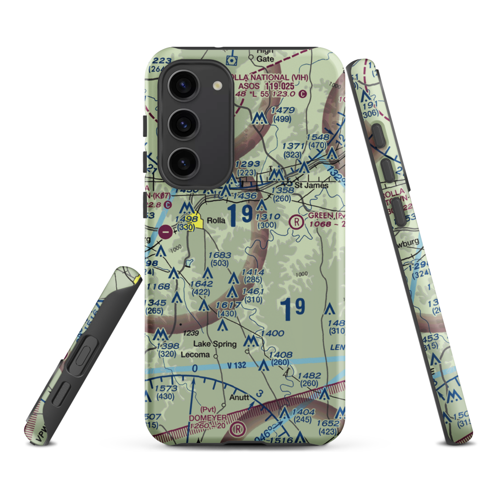 Morgan Airport (MO02) VFR Sectional Samsung Phone Case Samsung Galaxy S23 Plus model shown