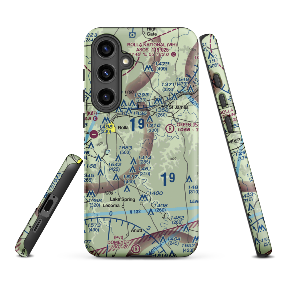 Morgan Airport (MO02) VFR Sectional Samsung Phone Case Samsung Galaxy S24 Plus model shown