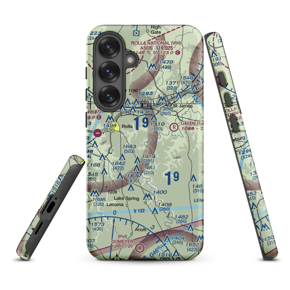 Morgan Airport (MO02) VFR Sectional Samsung Phone Case Samsung Galaxy S25 Plus model shown