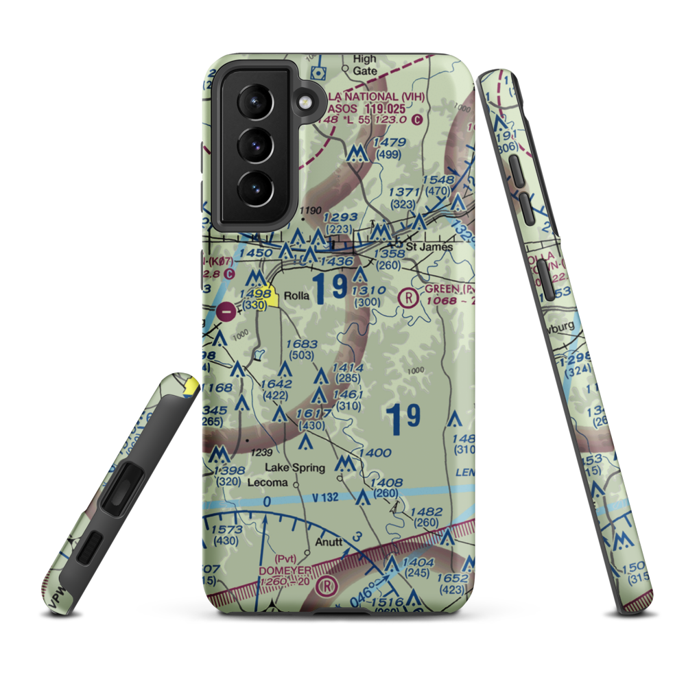 Morgan Airport (MO02) VFR Sectional Samsung Phone Case Samsung Galaxy S21 Plus model shown