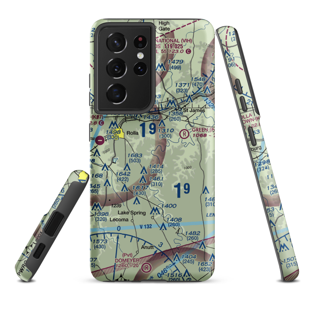 Morgan Airport (MO02) VFR Sectional Samsung Phone Case Samsung Galaxy S21 Plus model shown