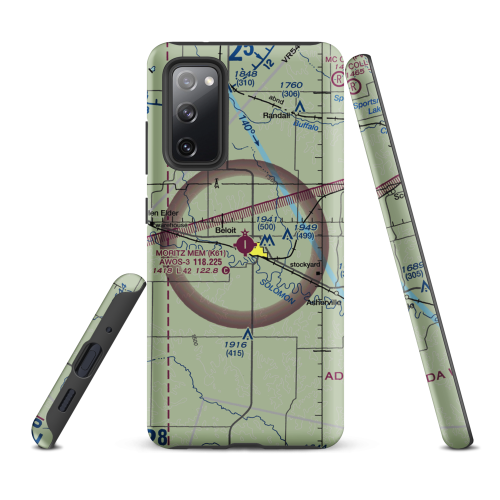 Moritz Memorial Airport (K61) VFR Sectional Samsung Phone Case Samsung Galaxy S20 FE model shown
