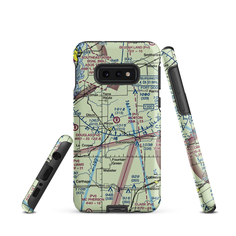 Morton Airport (IS55) VFR Sectional Samsung Phone Case Samsung Galaxy S10e model shown