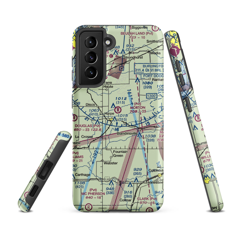 Morton Airport (IS55) VFR Sectional Samsung Phone Case Samsung Galaxy S21 FE model shown