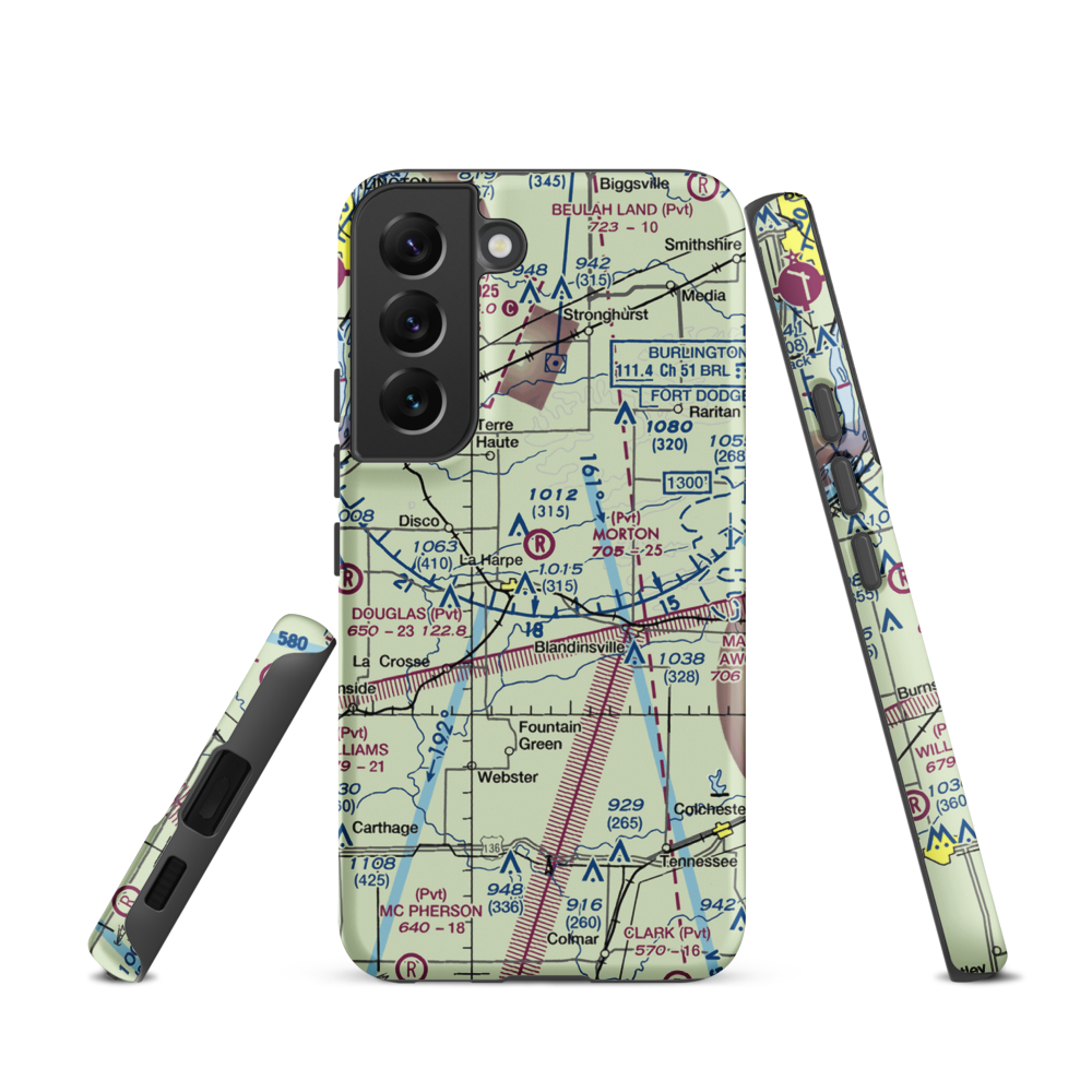 Morton Airport (IS55) VFR Sectional Samsung Phone Case Samsung Galaxy S22 model shown