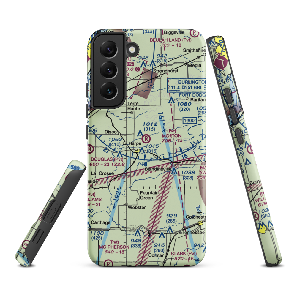 Morton Airport (IS55) VFR Sectional Samsung Phone Case Samsung Galaxy S22 Plus model shown