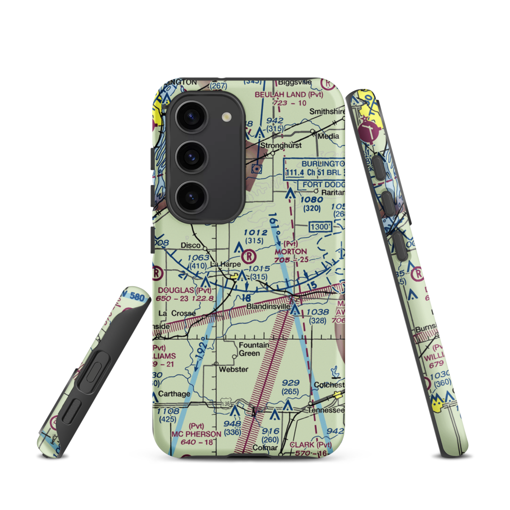 Morton Airport (IS55) VFR Sectional Samsung Phone Case Samsung Galaxy S23 model shown