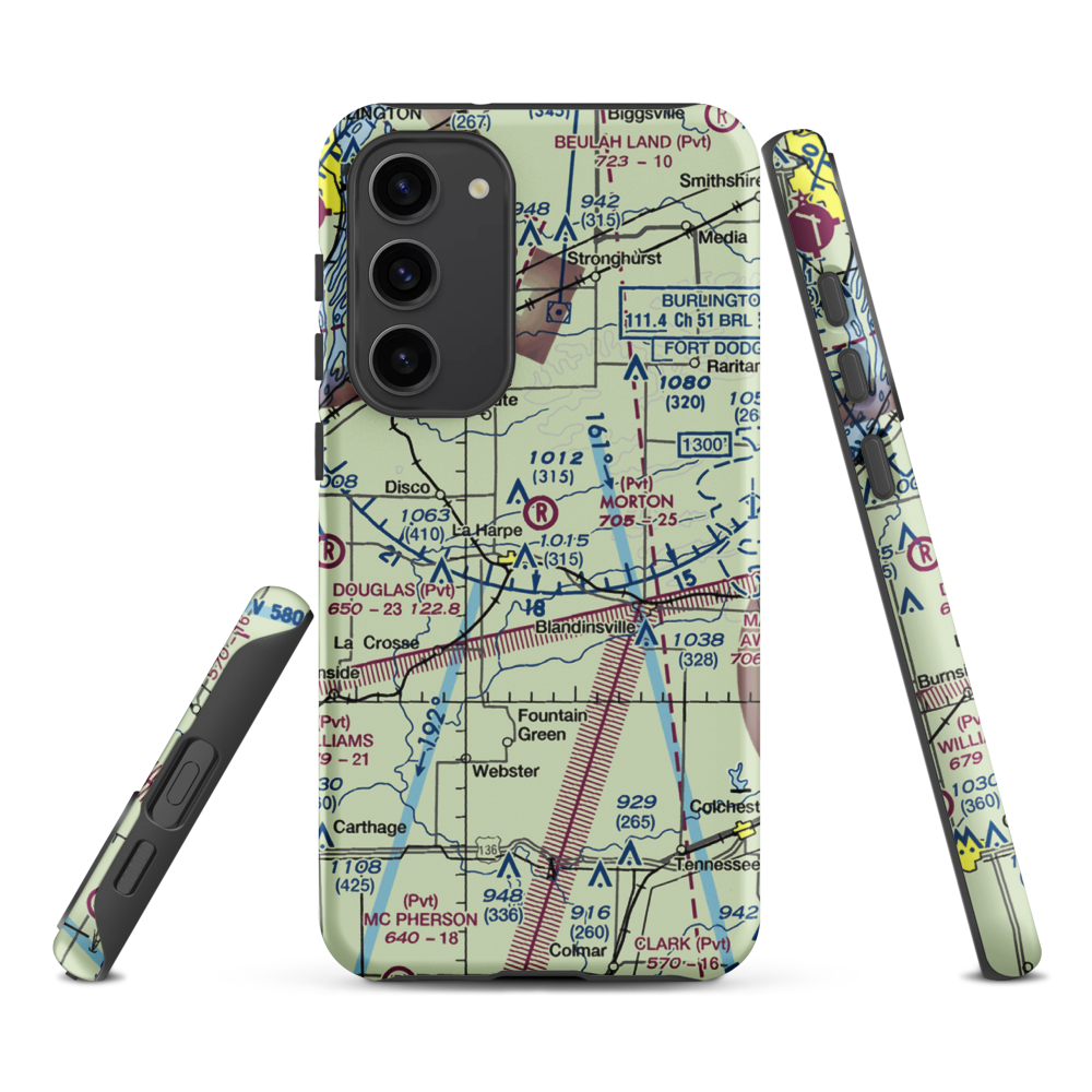 Morton Airport (IS55) VFR Sectional Samsung Phone Case Samsung Galaxy S23 Plus model shown