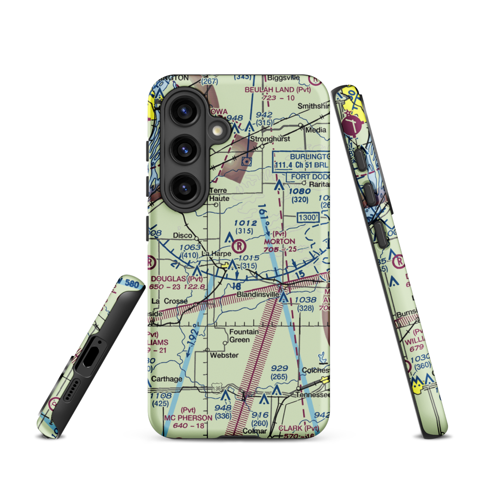 Morton Airport (IS55) VFR Sectional Samsung Phone Case Samsung Galaxy S24 model shown