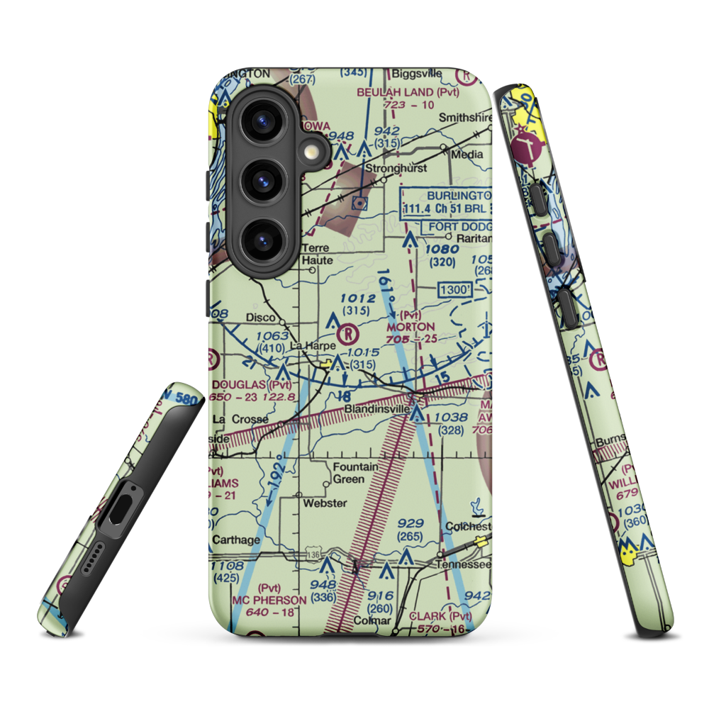 Morton Airport (IS55) VFR Sectional Samsung Phone Case Samsung Galaxy S24 Plus model shown