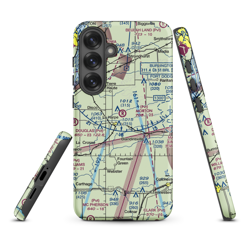 Morton Airport (IS55) VFR Sectional Samsung Phone Case Samsung Galaxy S25 Plus model shown