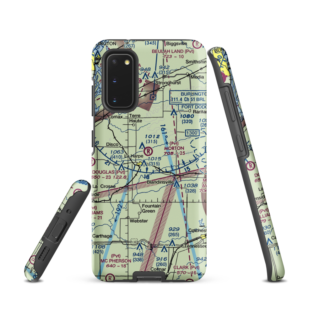 Morton Airport (IS55) VFR Sectional Samsung Phone Case Samsung Galaxy S20 model shown