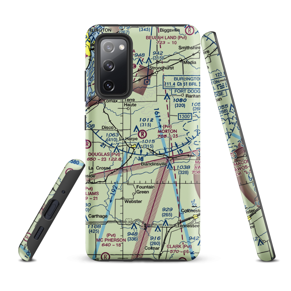 Morton Airport (IS55) VFR Sectional Samsung Phone Case Samsung Galaxy S20 FE model shown