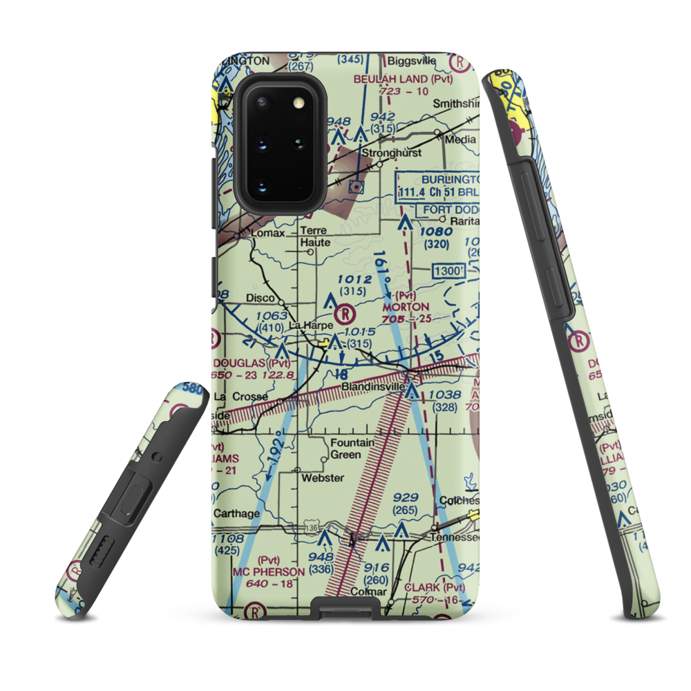 Morton Airport (IS55) VFR Sectional Samsung Phone Case Samsung Galaxy S20 Plus model shown