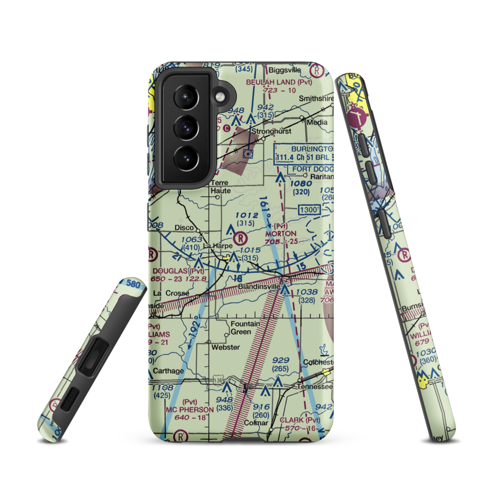 Morton Airport (IS55) VFR Sectional Samsung Phone Case Samsung Galaxy S21 model shown