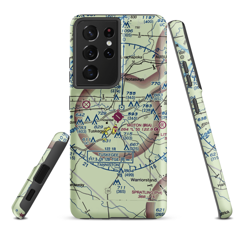 Moton Field Municipal Airport (06A) VFR Sectional Samsung Phone Case Samsung Galaxy S21 Plus model shown