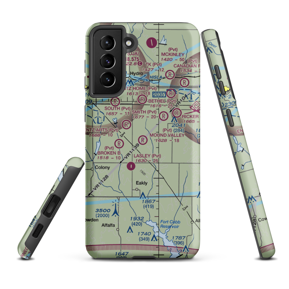 Mound Valley Farm Airport (OK77) VFR Sectional Samsung Phone Case Samsung Galaxy S21 FE model shown
