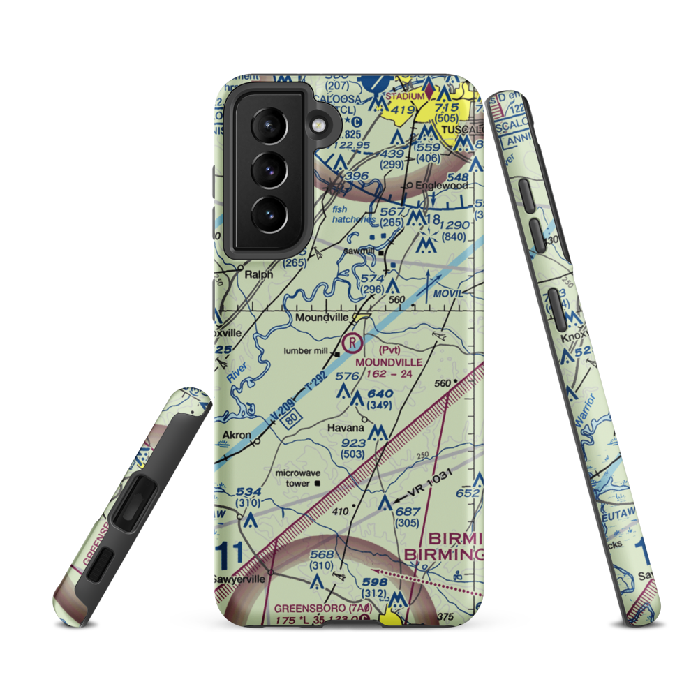 Moundville Airport (L44) VFR Sectional Samsung Phone Case Samsung Galaxy S21 FE model shown