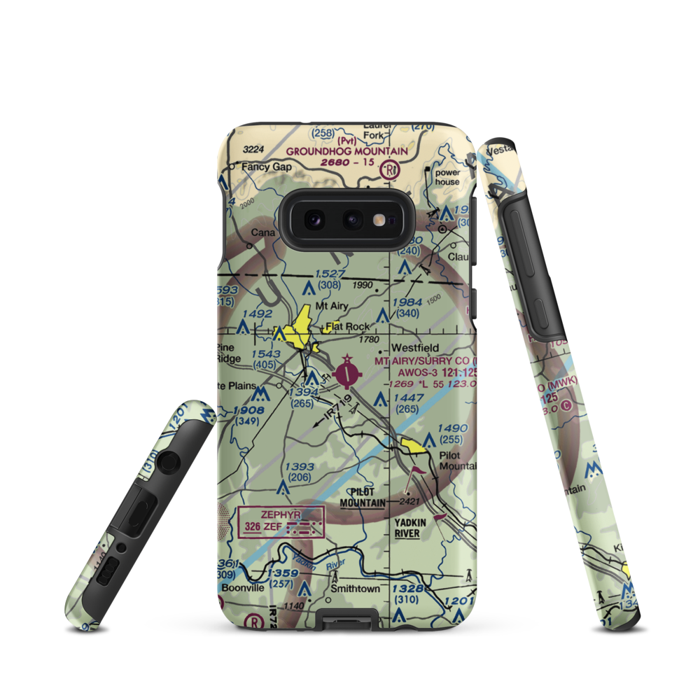 Mount Airy Surry County Airport (MWK) VFR Sectional Samsung Phone Case Samsung Galaxy S10e model shown