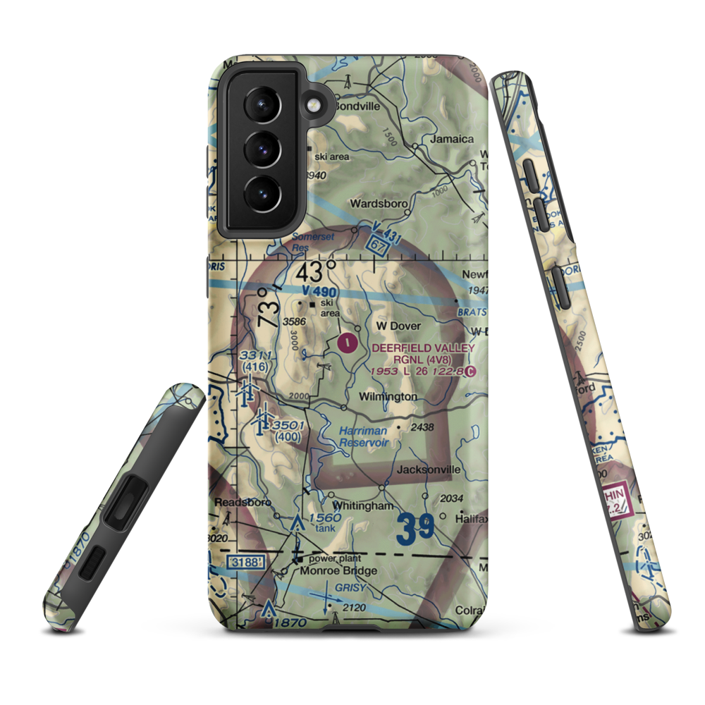 Mount Snow Airport (4V8) VFR Sectional Samsung Phone Case Samsung Galaxy S21 Plus model shown