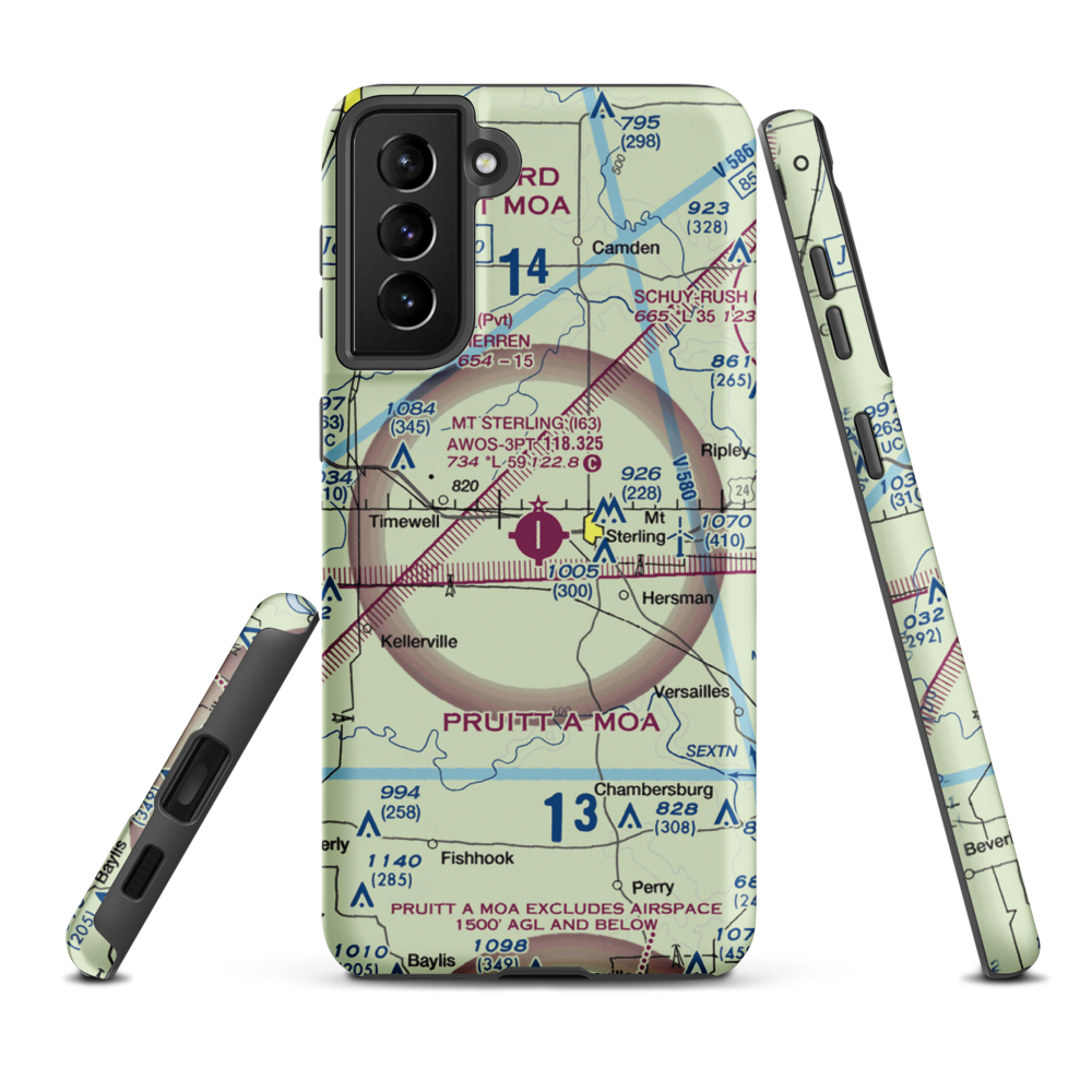 Mount Sterling Municipal Airport (I63) VFR Sectional Samsung Phone Case Samsung Galaxy S21 FE model shown
